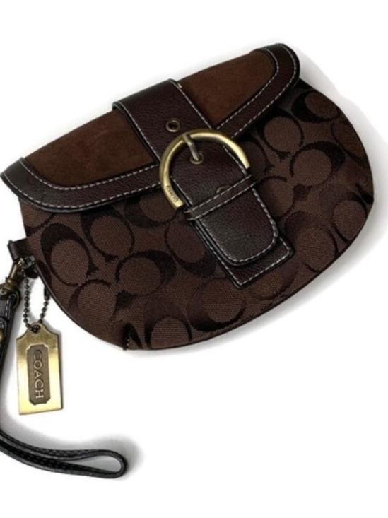 Coach Handbags - Coach Brown Signature Canvas Wristlet Wallet Clutch Purse Bag Handbag Small